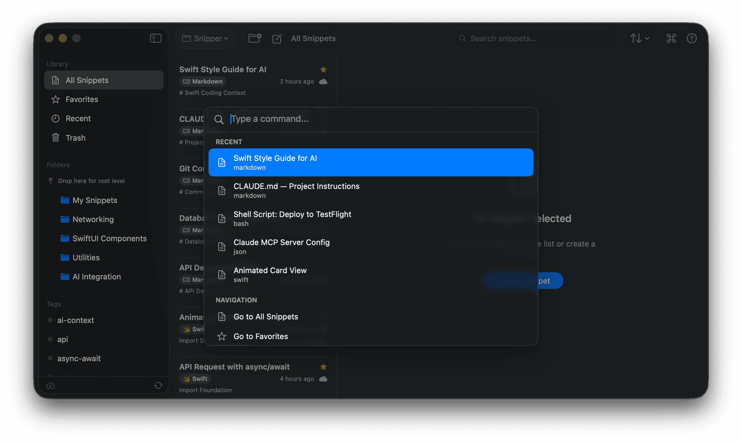 SnipperApp 3 — Command Center with keyboard-driven navigation